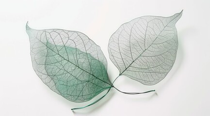 Leaves Translucent And Green In Color With White Background And The Delicate Veins Of Its Skeleton Can Be Seen Clearly On The Surface.
