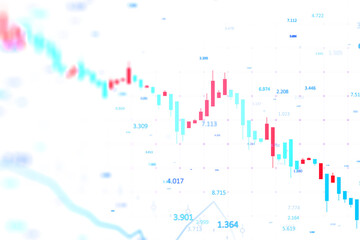 A blurred stock market chart with fluctuating candlestick graph in red and blue, symbolizing financial analysis, on a white background