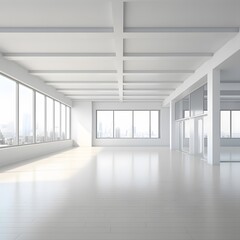 White open space office interior. Generative AI.