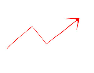 A hand-drawn red arrow ascending and curving on a white background, symbolizing growth or progress