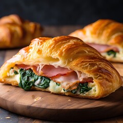 French croissant, buttery, flaky pastry with distinctive crescent shape, cinematic food photography