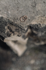 wedding rings lie on the sea rock