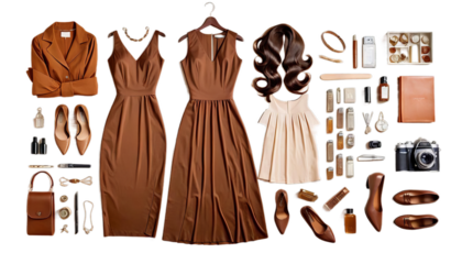 woman aring long hair dress brown fashion style elegance beauty brunette clothing outfit trendy fashionable chic attire glamour model posing portrait stylish confident feminine