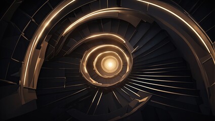 A  spiral staircase with a bright light at the bottom.