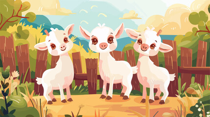 Baby goats in farm style vector design illustration