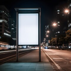 White vertical digital billboard poster on city. Generative AI.
