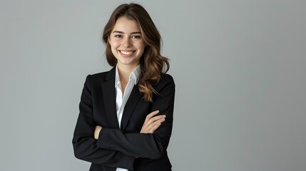 Portrait of a beautiful smiling business woman standing with arms crossed generative ai