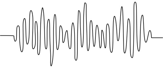 Line drawing of sound wave with different amplitude. Soundwave in simple linear style for banner music, webinar, online training. Editable stroke. Doodle vector illustration