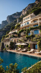 Elegant retreat, Amalfi Coast villa, azure sea views, cliff-edge terraces.