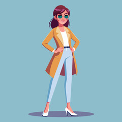 Vector beautiful young woman in sunglasses stylish girl in fashionable feminine look