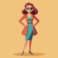 Vector beautiful young woman in sunglasses stylish girl in fashionable feminine look