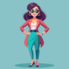 Vector beautiful young woman in sunglasses stylish girl in fashionable feminine look