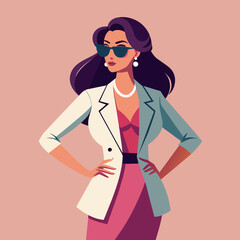 Vector beautiful young woman in sunglasses stylish girl in fashionable feminine look