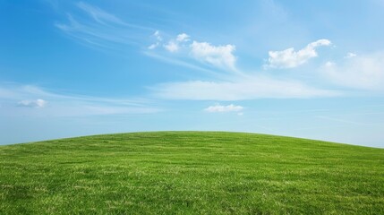 Obraz premium Scenic green rolling hills under a blue sky with clouds