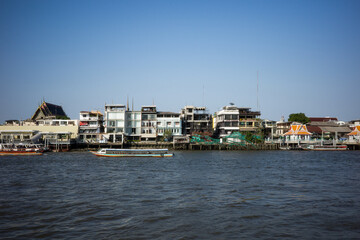 Fototapeta na wymiar View of the port country river elevation side view culture Thailand background horizon