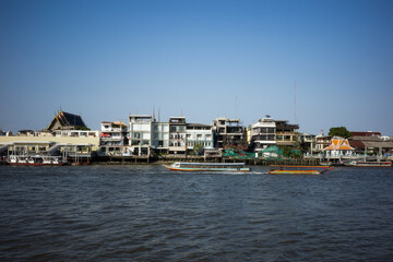 Fototapeta na wymiar View of the port country river elevation side view culture Thailand background horizon