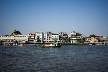 Fototapeta na wymiar View of the port country river elevation side view culture Thailand background horizon