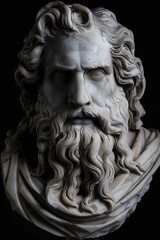 Detailed marble bust of a bearded man with flowing hair