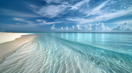 a beautiful beach with a blue sky and clouds