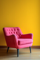 Pink armchair sofa in yellow room