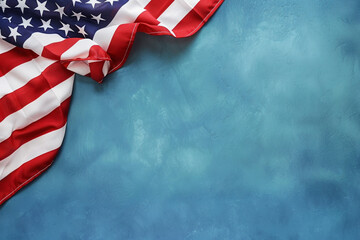 American flag proudly displayed on a capri blue backdrop  Memorial Day.