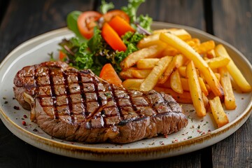 Delicious grilled steak and fries on a plate