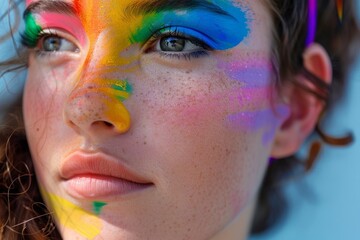 Vibrant face art with colorful makeup