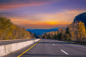 road to the mountains, Road in the fall. Country highway in the autumn.
