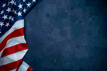 USA flag on a dark blue canvas, reflecting Memorial Day reverence.