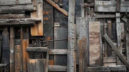 Old wooden planks and remnants of construction materials