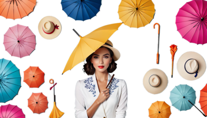 stylish umbrella vibrant hat woman colourful fashion accessory sunny day protection shade summer season style trendy sun rain cute fashionable lady headwear cover shelter chic elegant feminine