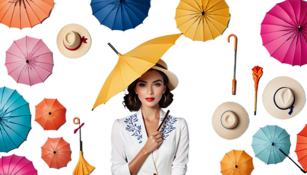 stylish umbrella vibrant hat woman colourful fashion accessory sunny day protection shade summer season style trendy sun rain cute fashionable lady headwear cover shelter chic elegant feminine
