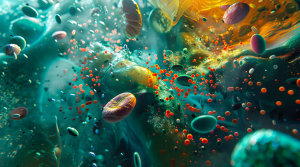 Fototapeta premium A colorful abstract painting with many different colors.