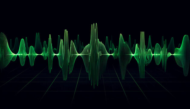 Contemporary Green Waveforms on Black Background, Graphic Material
