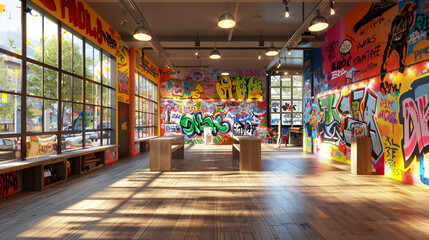 Vibrant graffiti art adorning the walls, injecting energy into your workout.