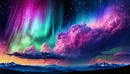 Abstract celestial phenomenon background with auroras and cosmic clouds.

