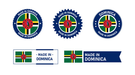 Dominica flag, Made in Dominica. Tag, Seal, Stamp, Flag, Icon vector
