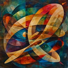Fototapeta premium Abstract painting. Colorful shapes and lines. Modern art.