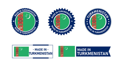 Turkmenistan flag, Made in Turkmenistan. Tag, Seal, Stamp, Flag, Icon vector