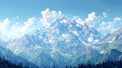 Obraz premium Majestic Snowcapped Mountain Peaks Reaching Towards Boundless Blue Skies in a Picturesque Alpine