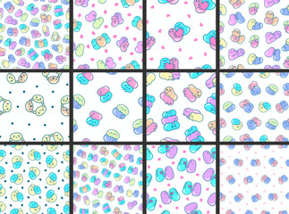 Cute friends kawaii tapioca pearls. Seamless pattern. Cartoon funny characters. Hand drawn style. Vector drawing. Collection of design ornaments.