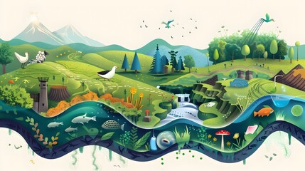 Creative conceptual of ecological footprint and sustainability in harmonious natural landscape