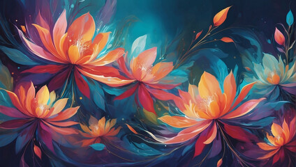 Ethereal Blossoms, Captivating Abstract Floral Design in Vibrant Colors