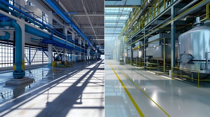 Fototapeta premium Environmentally Optimized Manufacturing Process Showcased in 3D Rendering Comparison