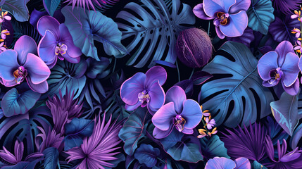 Tropical Plant Wallpaper with Beautiful Floral Elements.