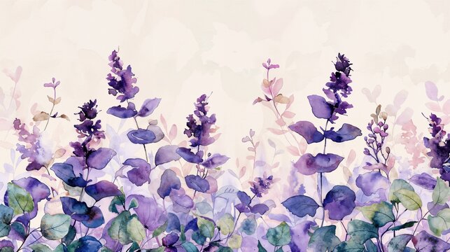 Watercolour, Plant Illustration with copy-space. Beautiful Natural Wallpaper.
