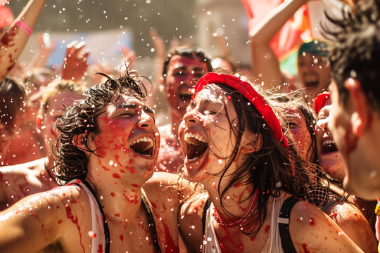 People enjoy the unique atmosphere La Tomatina festival