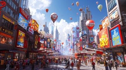 Obraz premium Craft a 3D rendering of a city square from a low-angle view