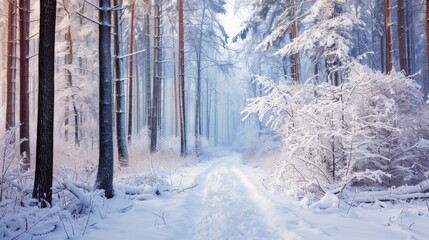 Obraz premium Snow covered forest in winter A natural winter scenery