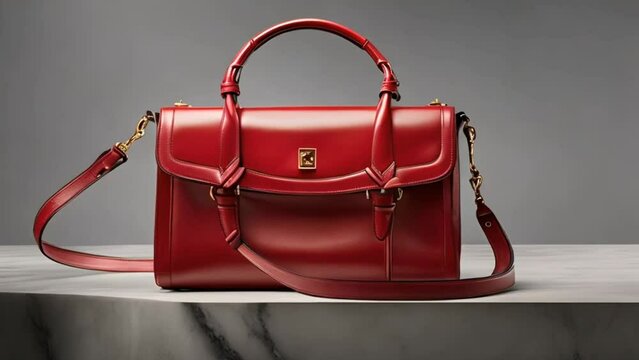 Ladies handbags with red color and grey background, leather made, trendy design, easy to carry